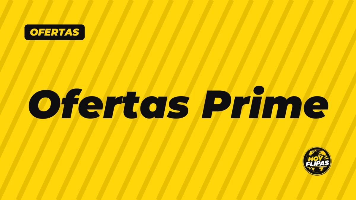 Ilustración tipográfica con el texto Ofertas Prime en negro sobre fondo amarillo