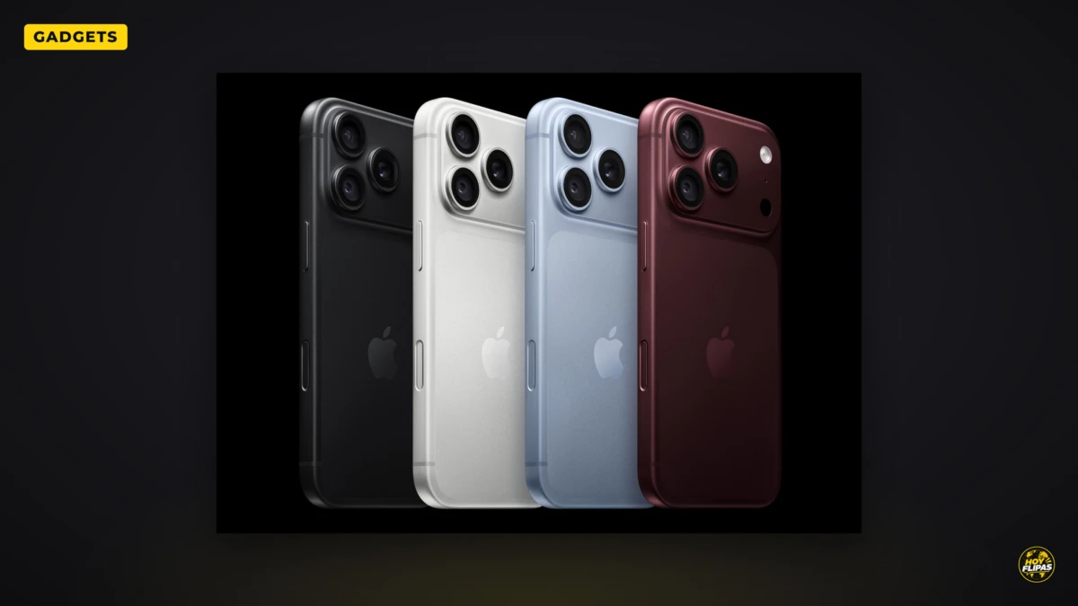 Parte trasera de cuatro iPhone 18 Pro en negro, plata, azul glaciar y burdeos sobre fondo negro